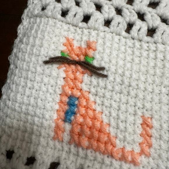 Vintage Hand Knit Quilt Crochet Afghan 36” x 36” Baby Blanket Animals Nursery - Picture 3 of 10